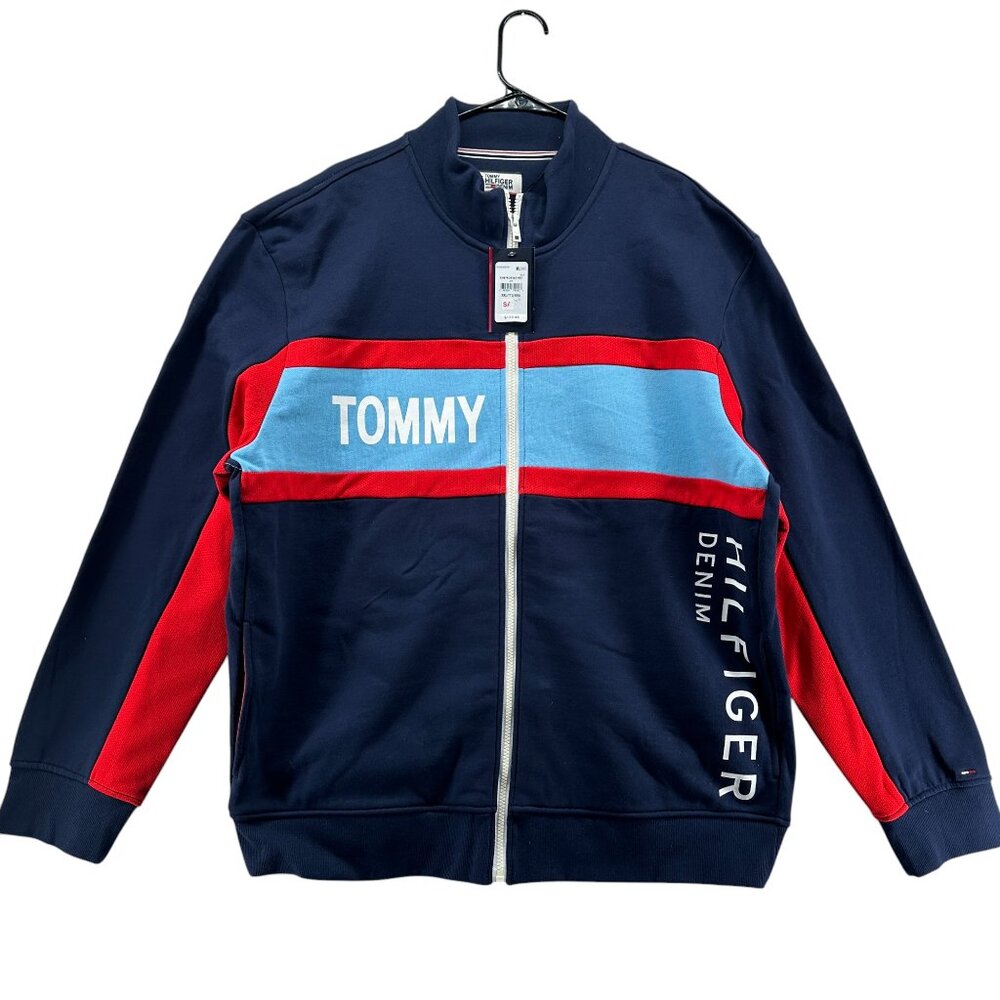 Tommy Hilfiger Mens XXL Track Jacket Full Zip Blue Red Athletic Warm Up NEW